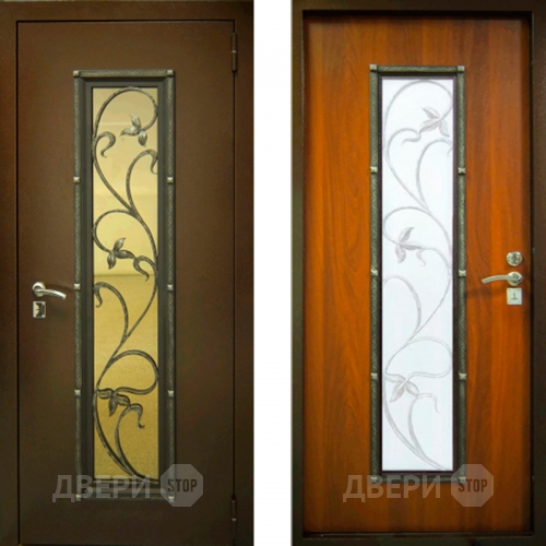 Заводские двери с ковкой и стеклом Лоза в Ступино